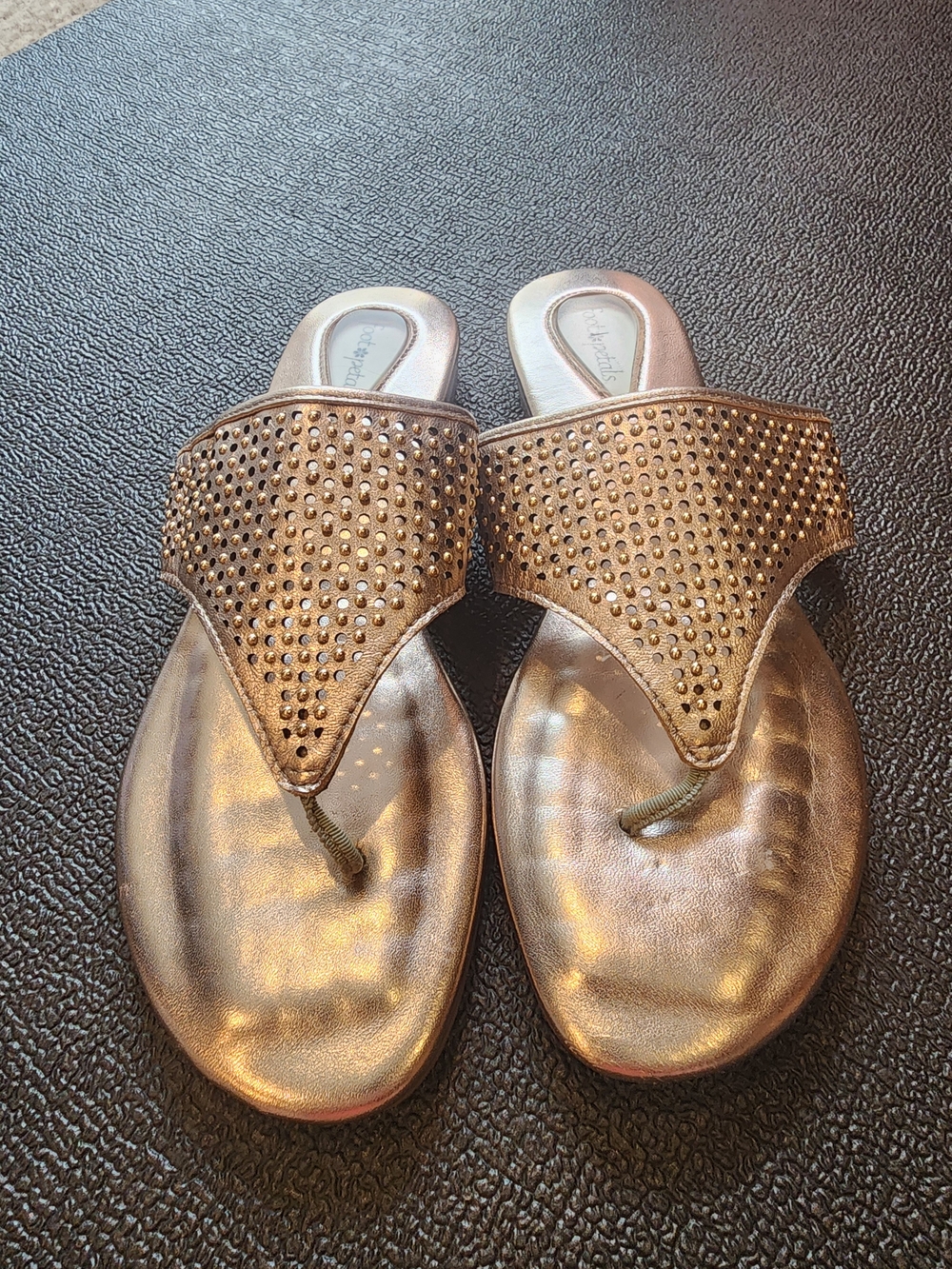 Women's Metallic Bronze Jeweled Toe-Post Sandals by